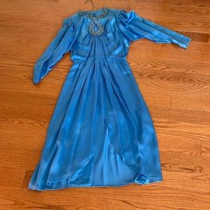 100% Satin Silk Gown Dress Light Royal Blue